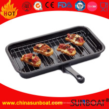 Enamel BBQ Cooking Grill Pan with Rack and Detachable Handle